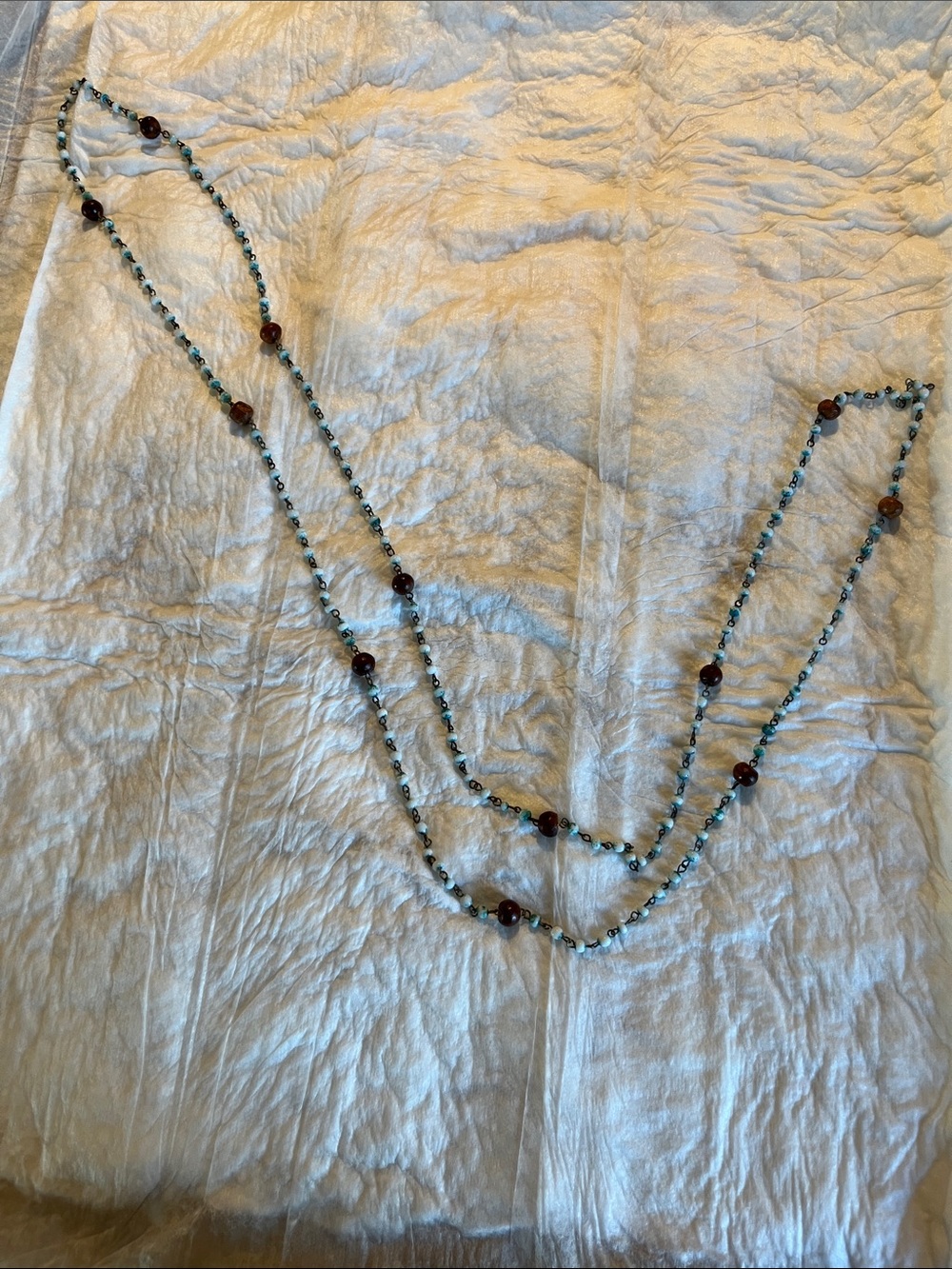 Source Unknown Turquoise and Brown Beaded Long Necklace
